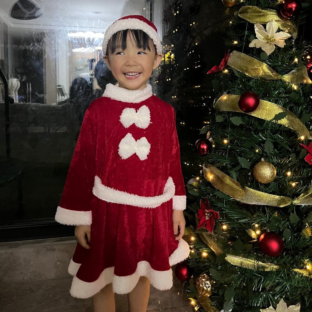 Children's Christmas Santa Claus Costume Set for Girls, Red